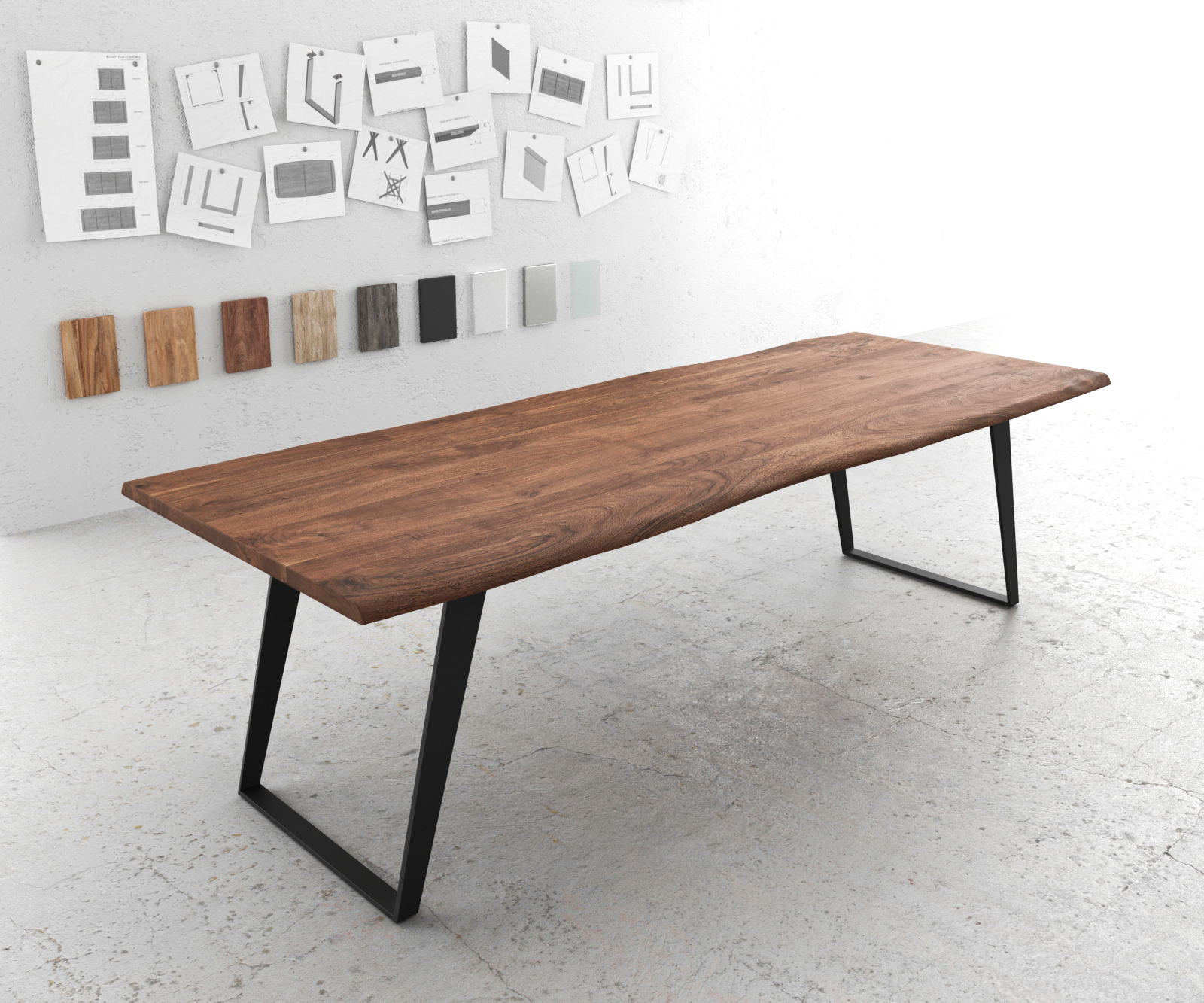 Jídelní stůl Edge 260x100 Acacia Brown Metal Sloping Live-Edge