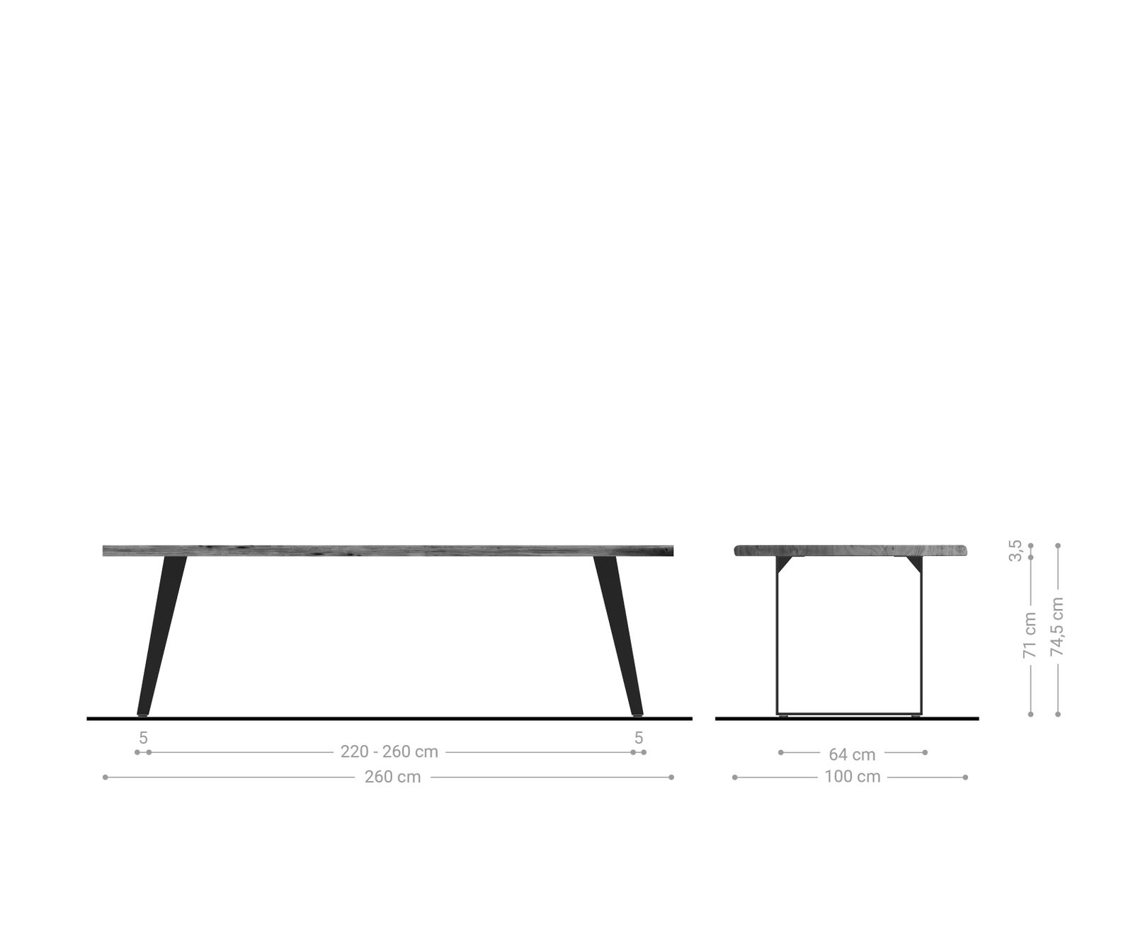 Jídelní stůl Edge 260x100 Acacia Brown Metal Sloping Live-Edge - Image 6