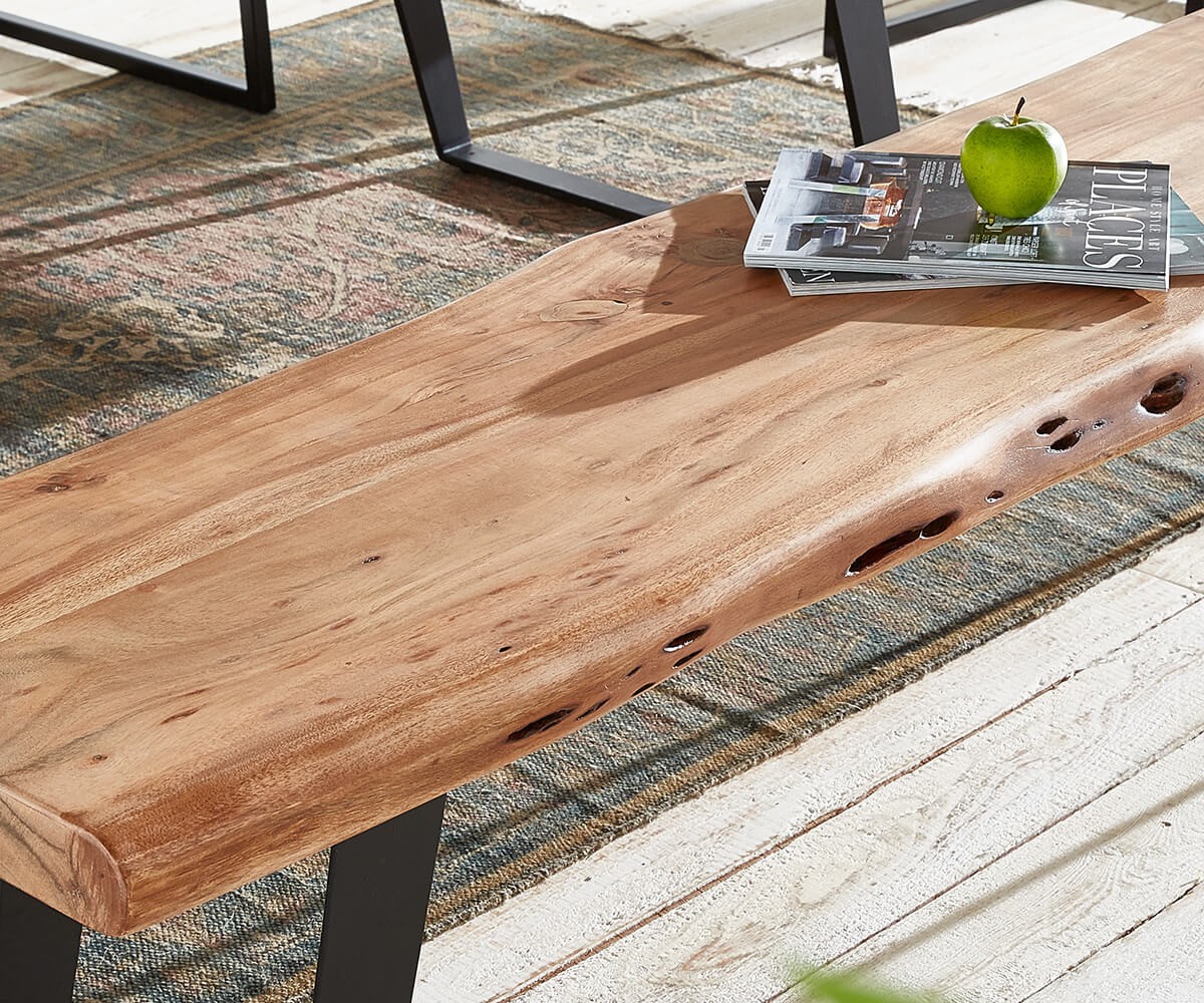 Lavice Live-Edge 135x40 Akácie Přírodní rám Šikmý černý okraj stromu - Image 3