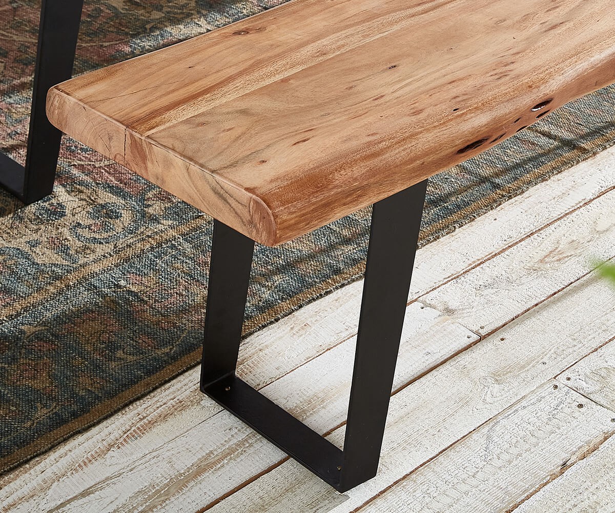 Lavice Live-Edge 135x40 Akácie Přírodní rám Šikmý černý okraj stromu - Image 4