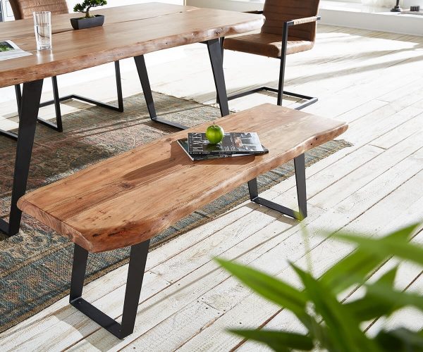 Lavice Live-Edge 135x40 Akácie Přírodní rám Šikmý černý okraj stromu