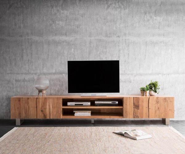 TV szekrény Live-Edge 300 cm akác természetes 4 ajtós 2 rekeszes - Image 2