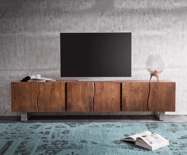 TV szekrény Live-Edge 220 cm akác barna masszív 6 ajtós - Image 2