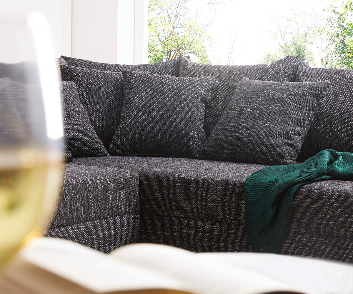 Rohová sedací souprava Clovis Černá Textured Fabric s područkou Otoman Pravý - Image 3