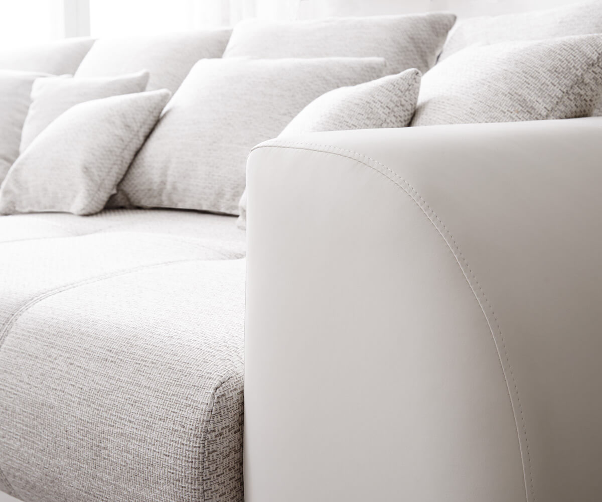 Velká pohovka Violetta 310x135 cm světle šedá krémová s podnožkou - Image 4