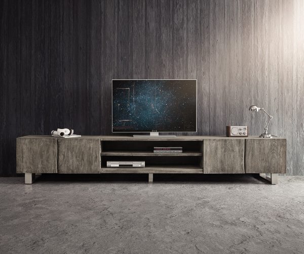 TV szekrény Live-Edge 300 cm akác platina 4 ajtós 2 rekeszes - Image 2
