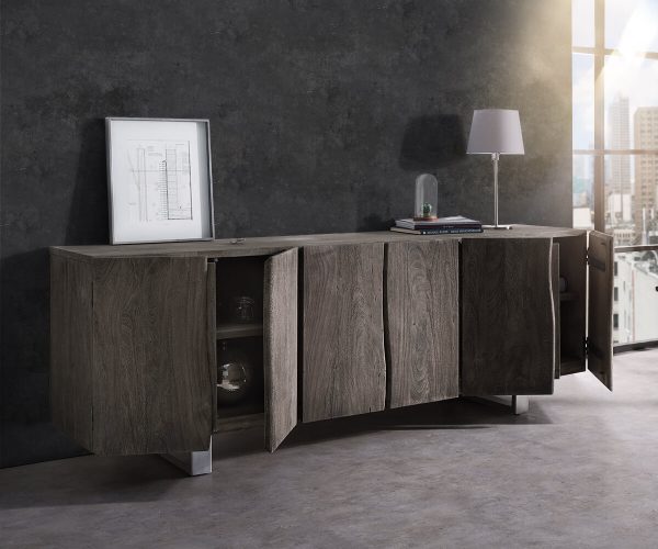 Komód Live-Edge 220 cm akác platina masszív 6 ajtós - Image 2