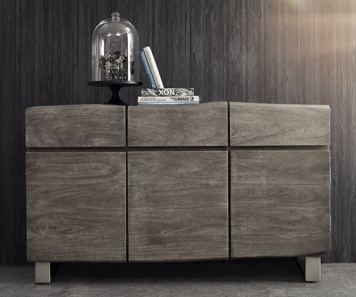 Příborník Live Edge 147 cm platinová akácie 3 dvířka 3 šuplíky - Image 3