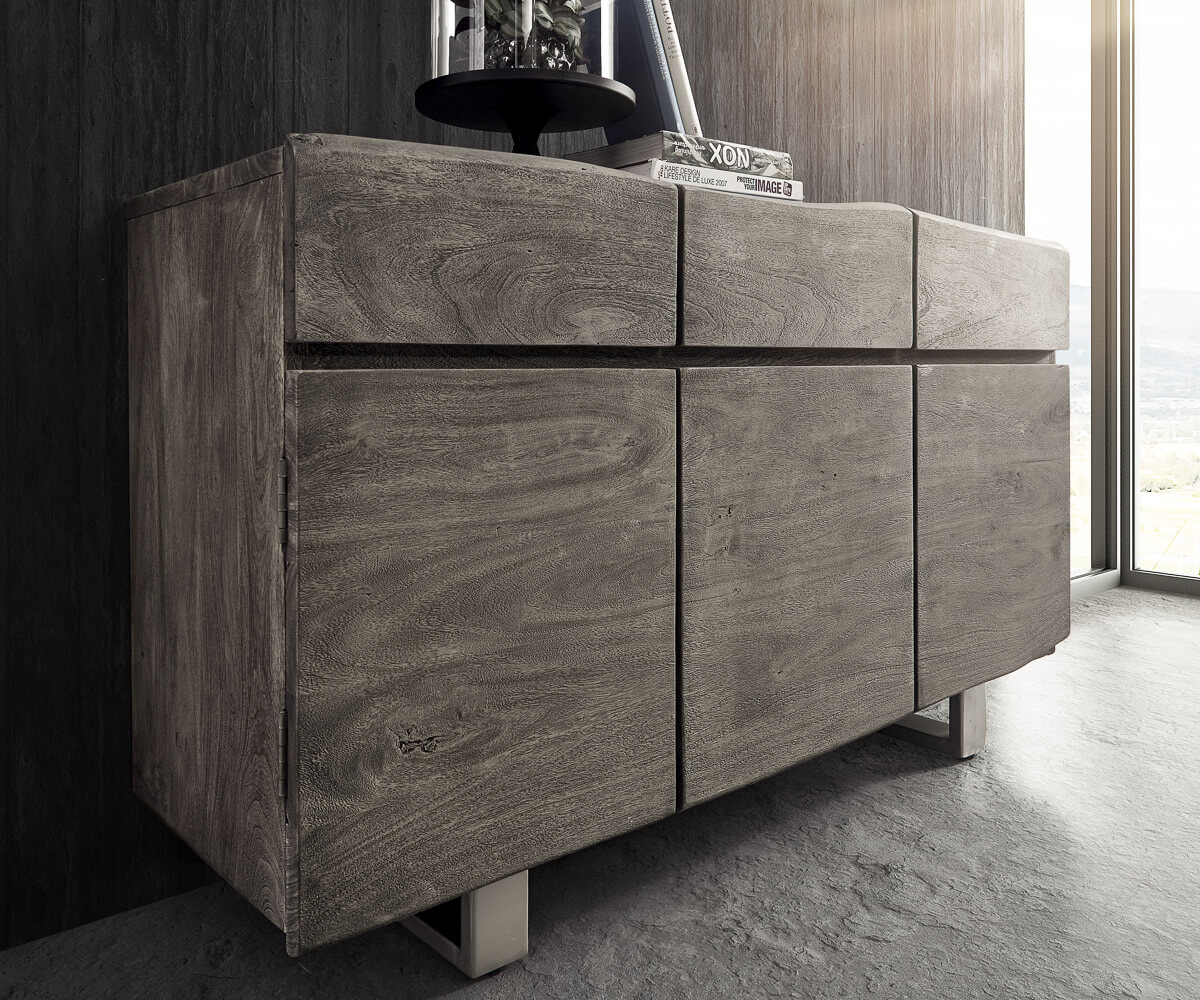 Příborník Live Edge 147 cm platinová akácie 3 dvířka 3 šuplíky - Image 5