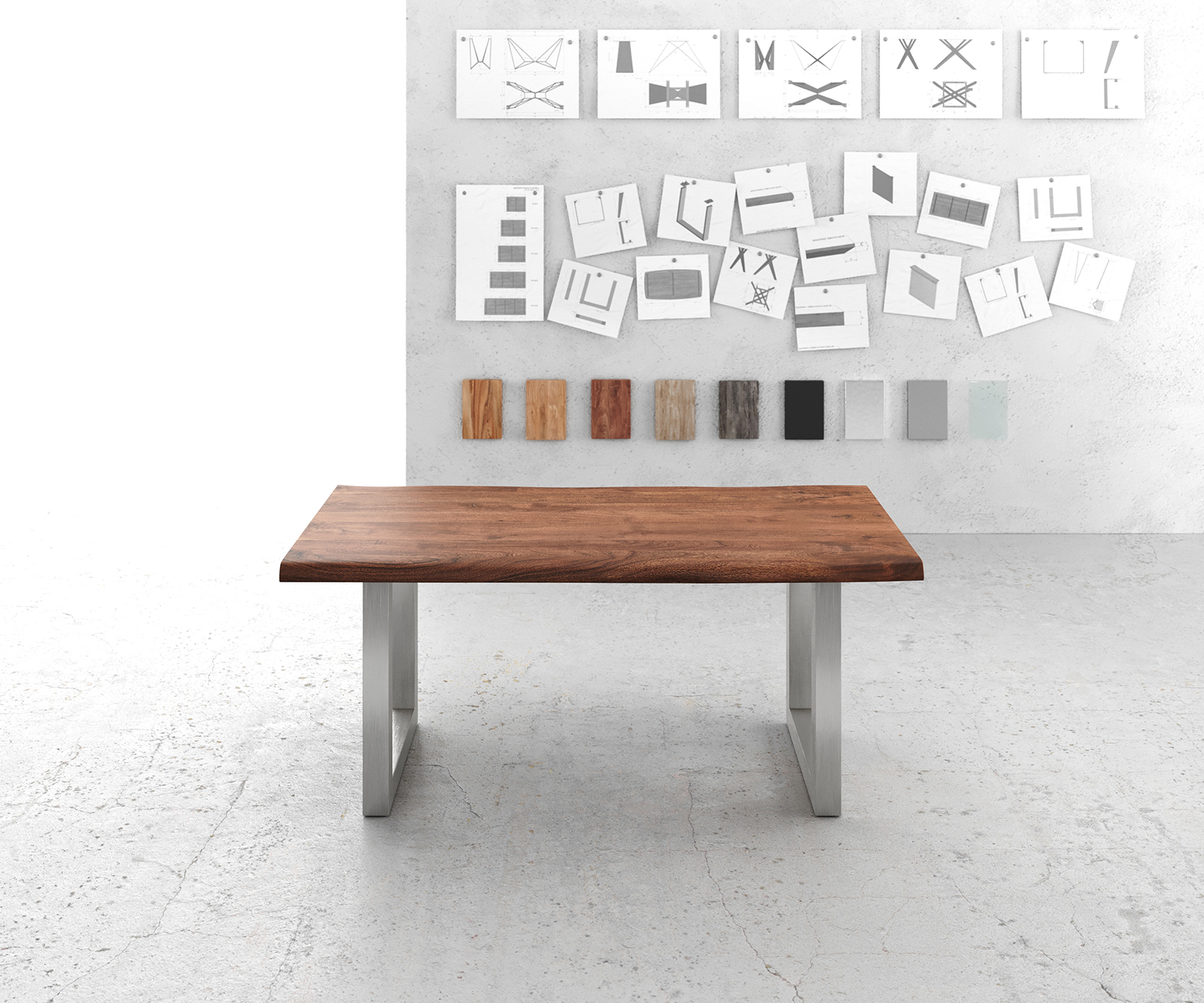 Étkezőasztal Edge 180x90 XL akác barna rozsdamentes acél széles Live-Edge - Image 2