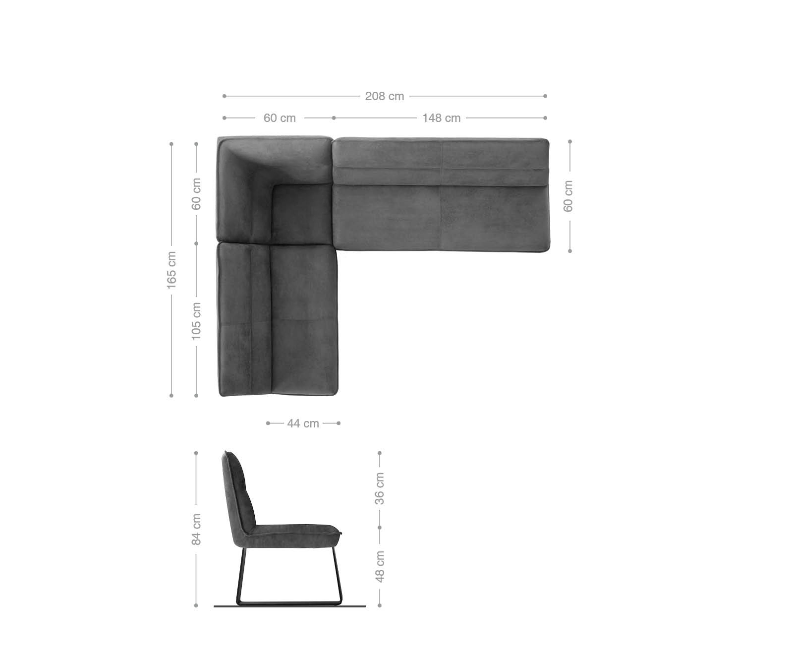 Sarokpad Salvo 200x160 cm barna vintage rozsdamentes acél láb változtatható - Image 8