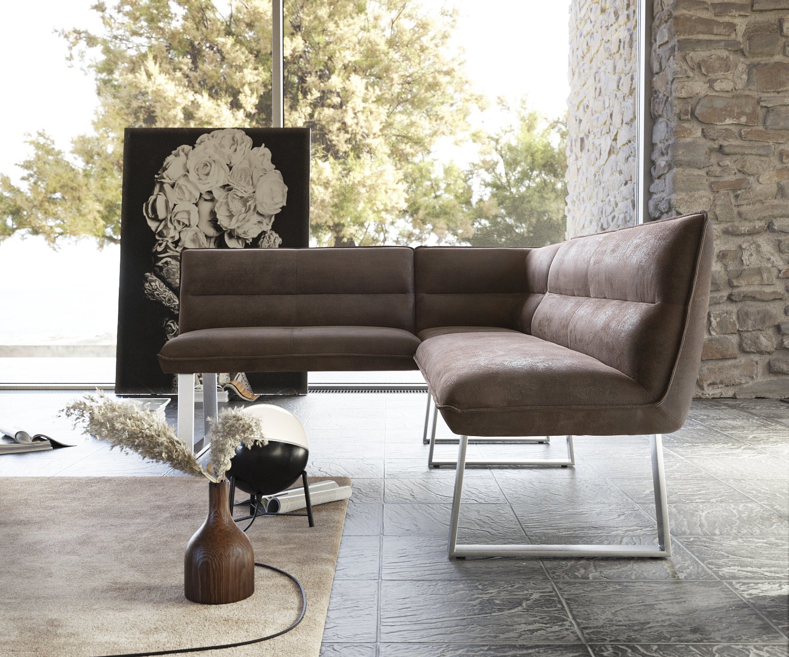 Sarokpad Salvo 200x160 cm barna vintage rozsdamentes acél láb változtatható - Image 4