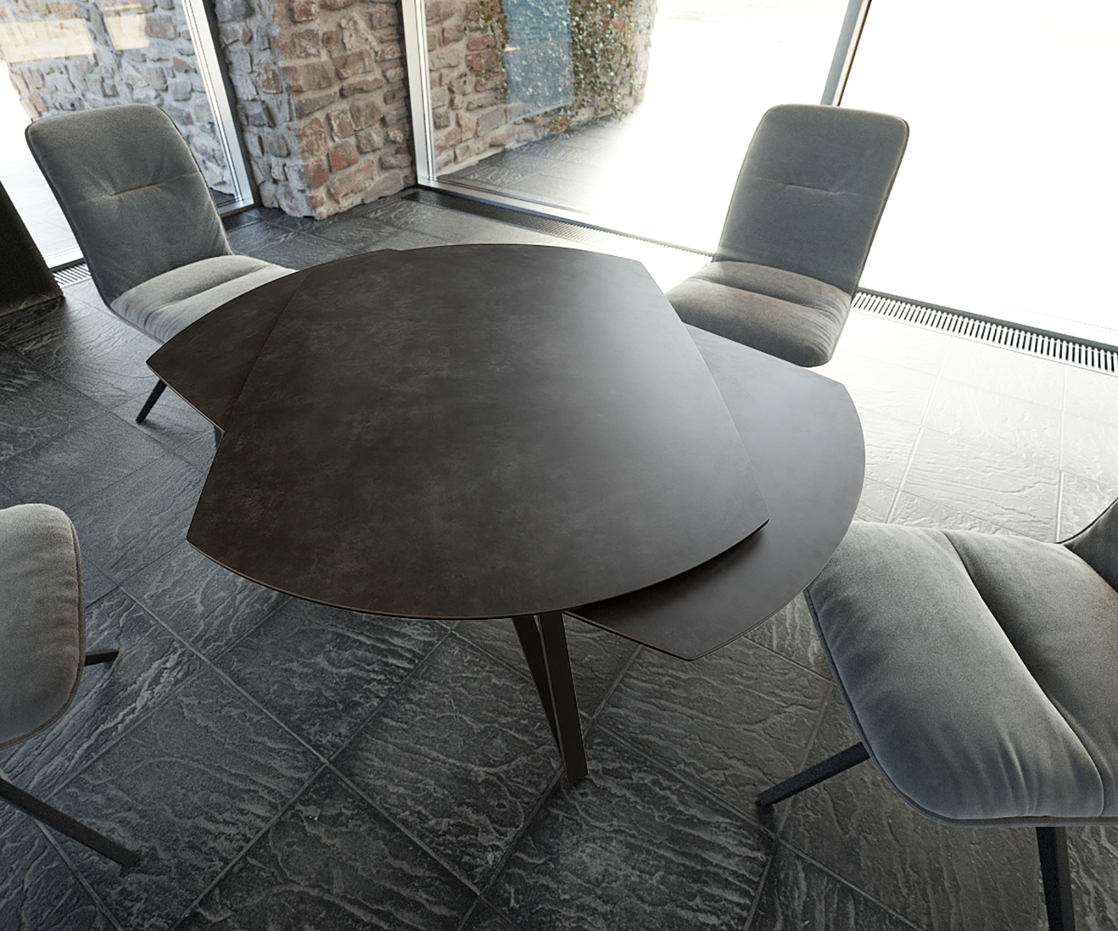 Étkezőasztal Carlow 130/200x95 cm kerámia szürke fém kihúzható - Image 3