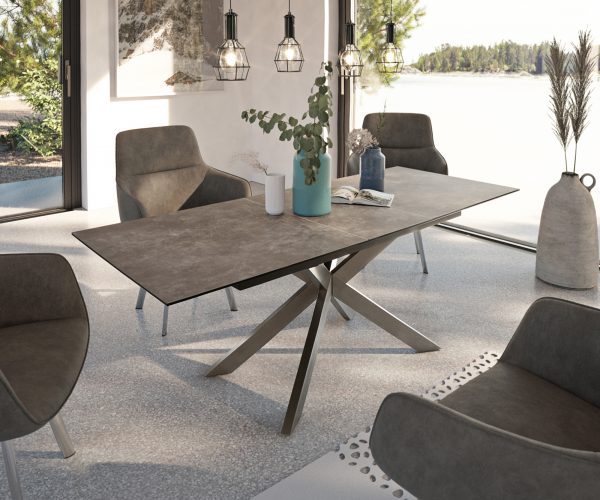 Étkezőasztal Daven 160/200x90 cm kerámia barna rozsdamentes acél kihúzható