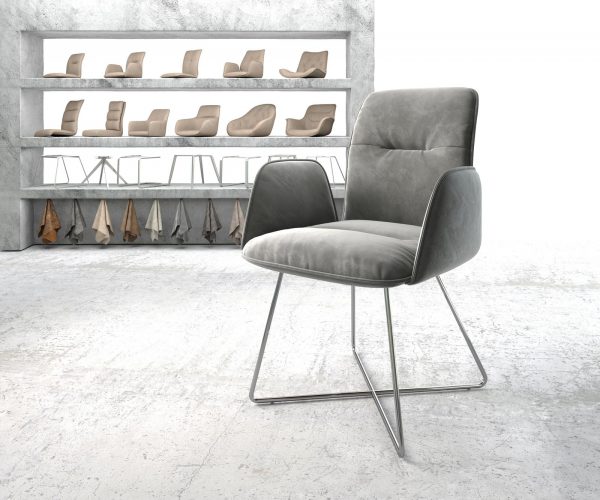 Jídelní židle Vinja-Flex šedý samet podnož ve tvaru "X" z nerezové oceli