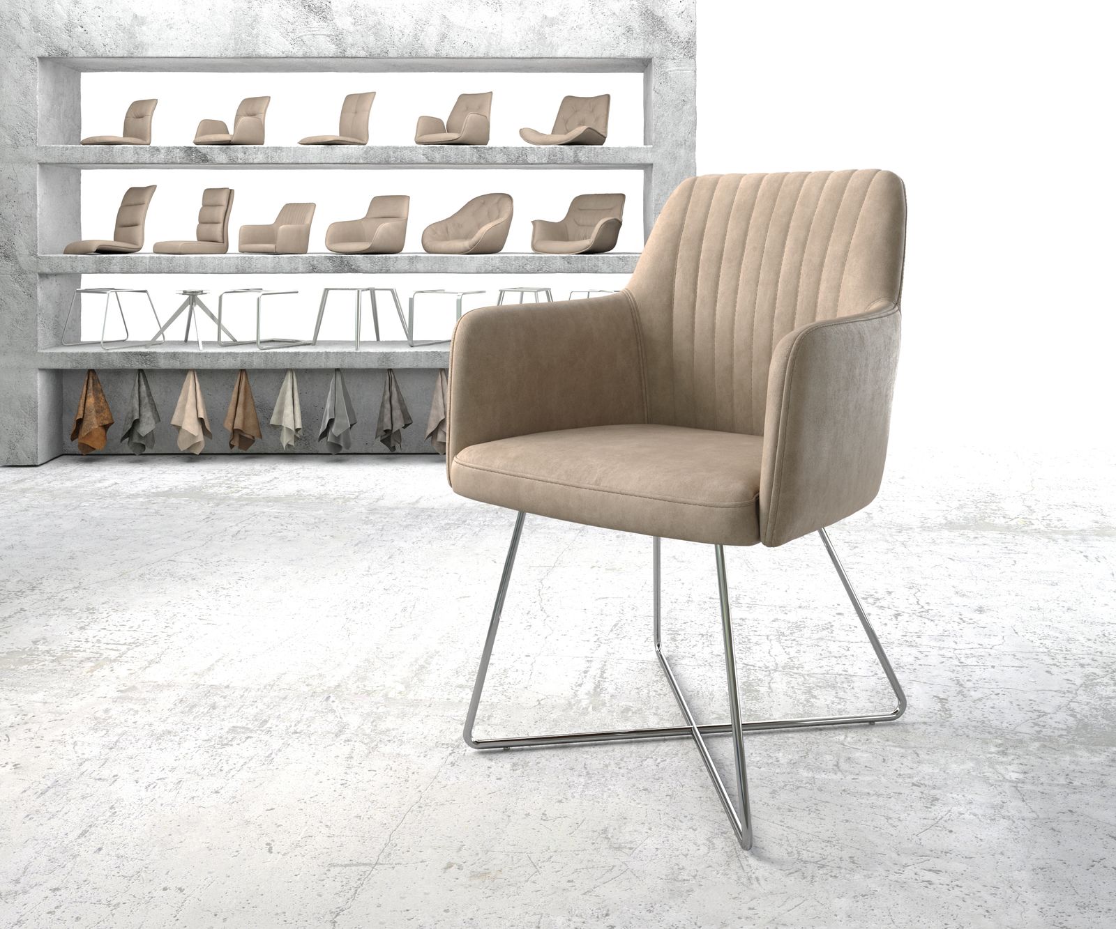 Jídelní židle Greg-Flex béžový vintage podnož ve tvaru "X" z nerezové oceli