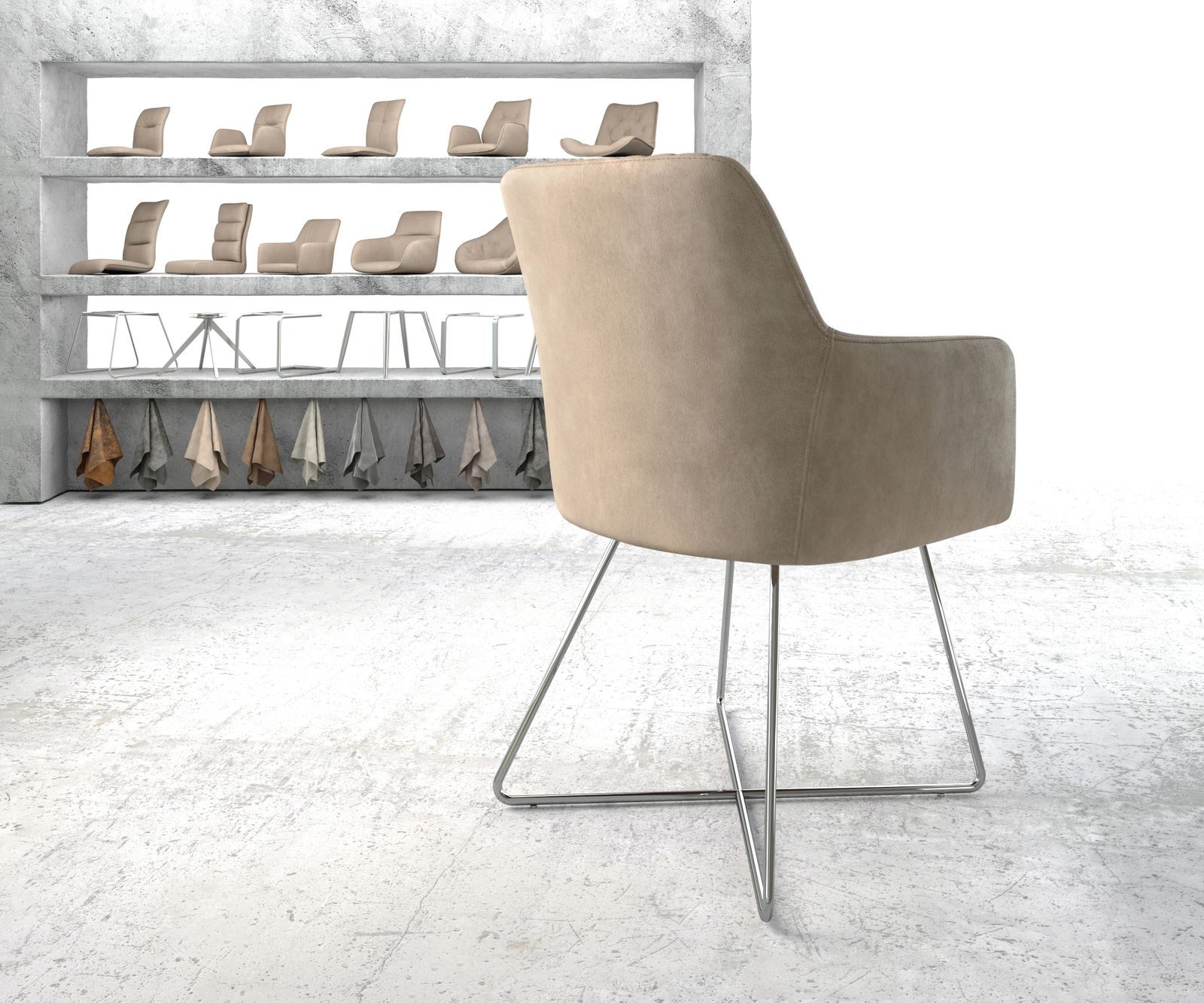 Jídelní židle Greg-Flex béžový vintage podnož ve tvaru "X" z nerezové oceli - Image 3