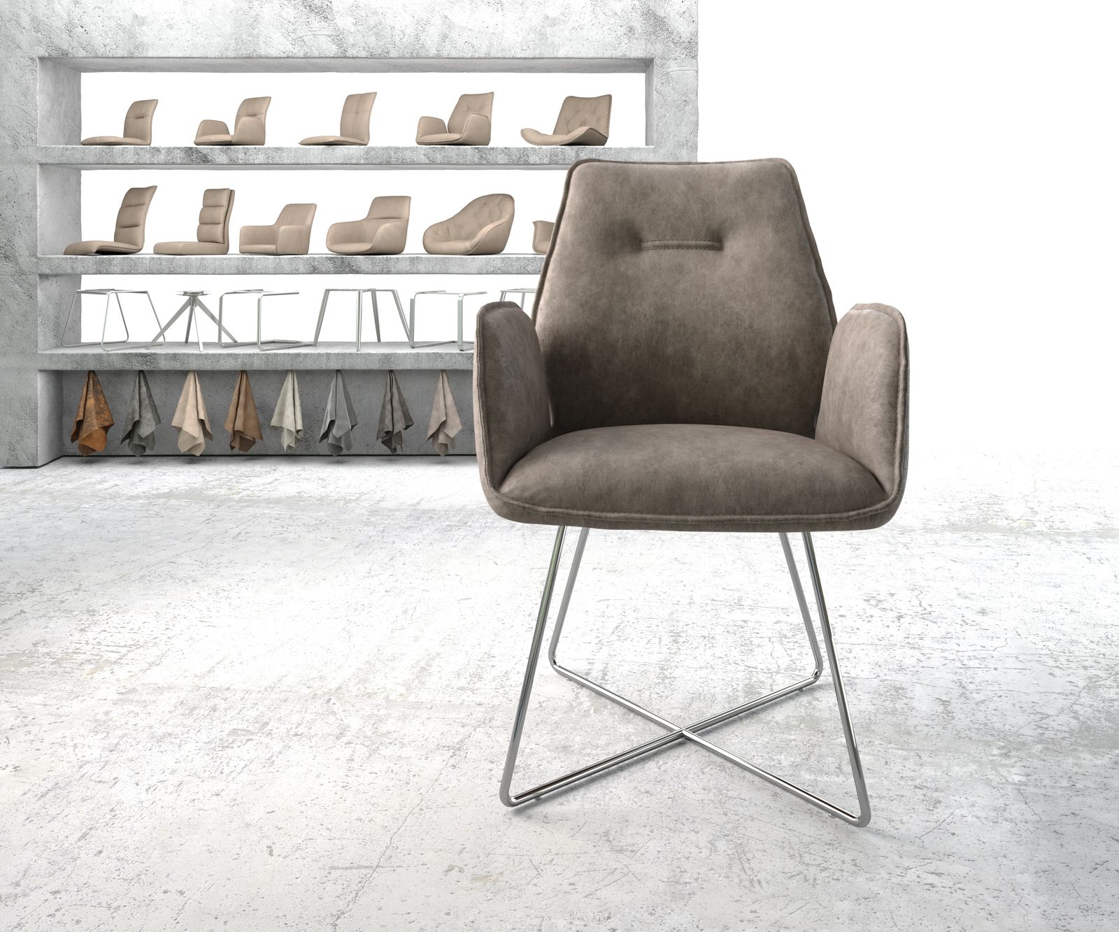 Jídelní židle Zoa-Flex taupe vintage podnož ve tvaru "X" z nerezové oceli - Image 2