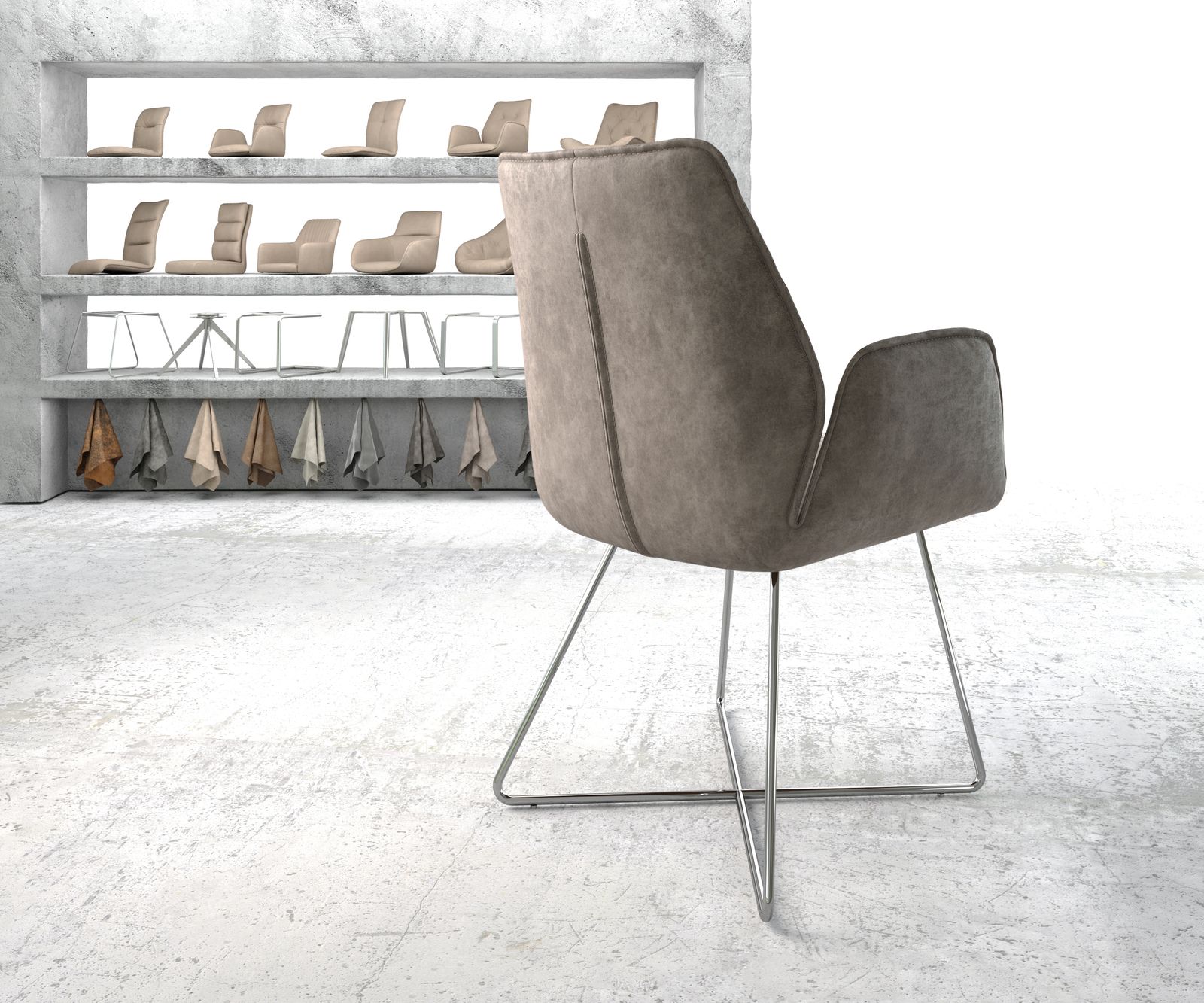 Jídelní židle Zoa-Flex taupe vintage podnož ve tvaru "X" z nerezové oceli - Image 3