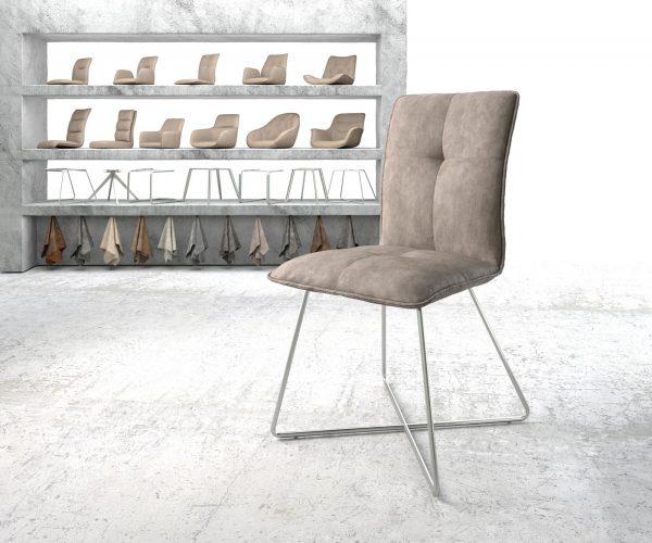 Jídelní židle Maddy-Flex taupe vintage podnož ve tvaru "X" z nerezové oceli