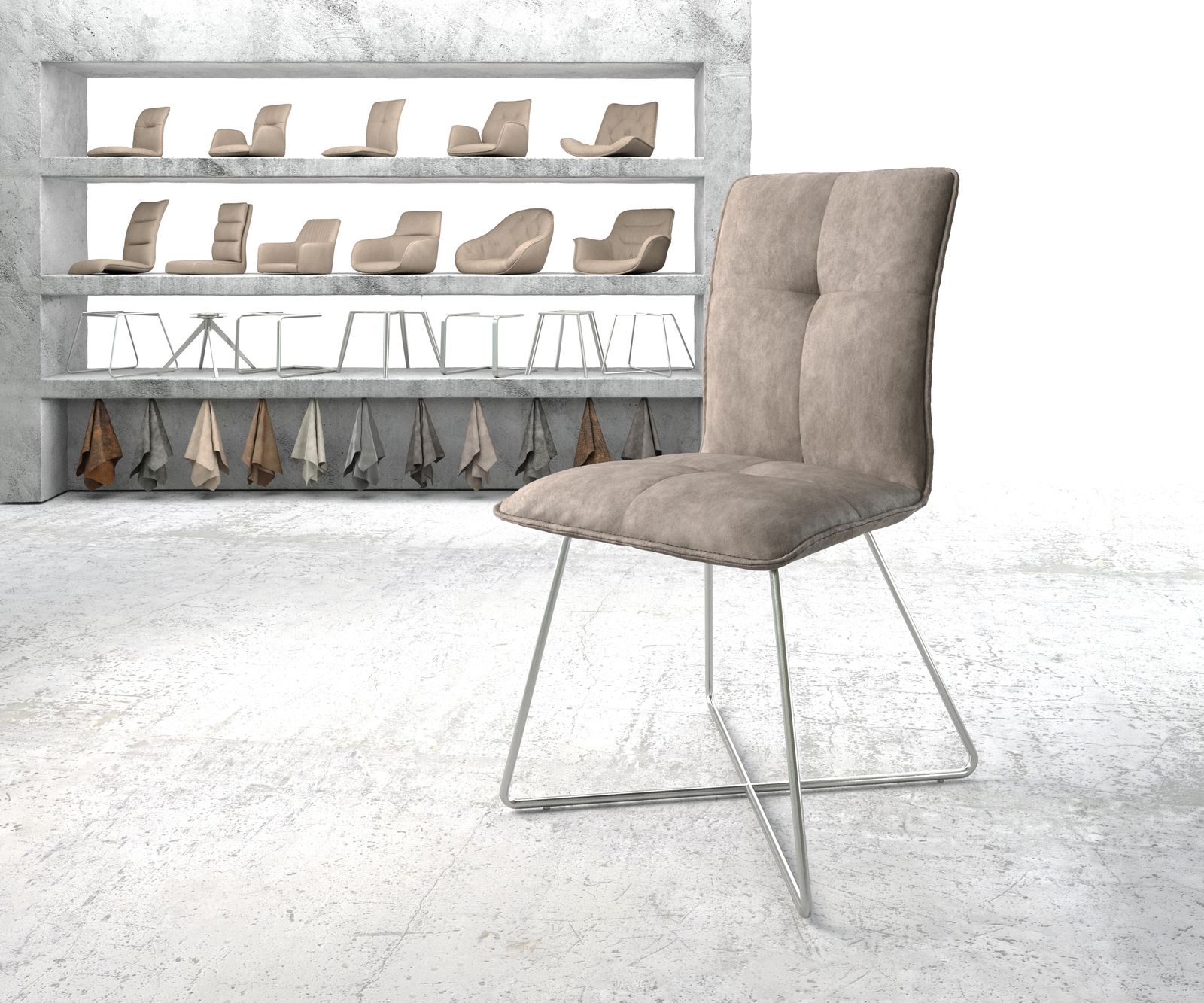 Jídelní židle Maddy-Flex taupe vintage podnož ve tvaru "X" z nerezové oceli