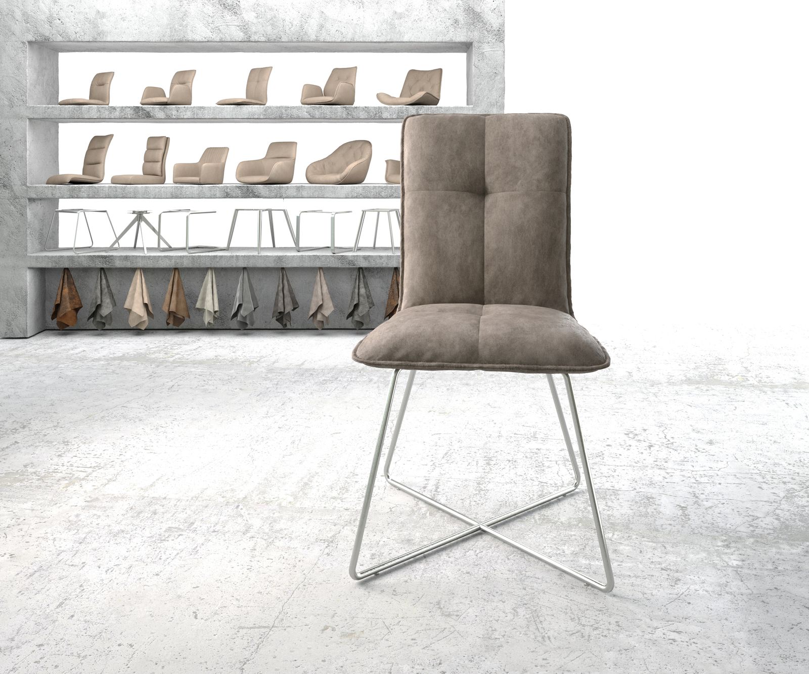 Jídelní židle Maddy-Flex taupe vintage podnož ve tvaru "X" z nerezové oceli - Image 2