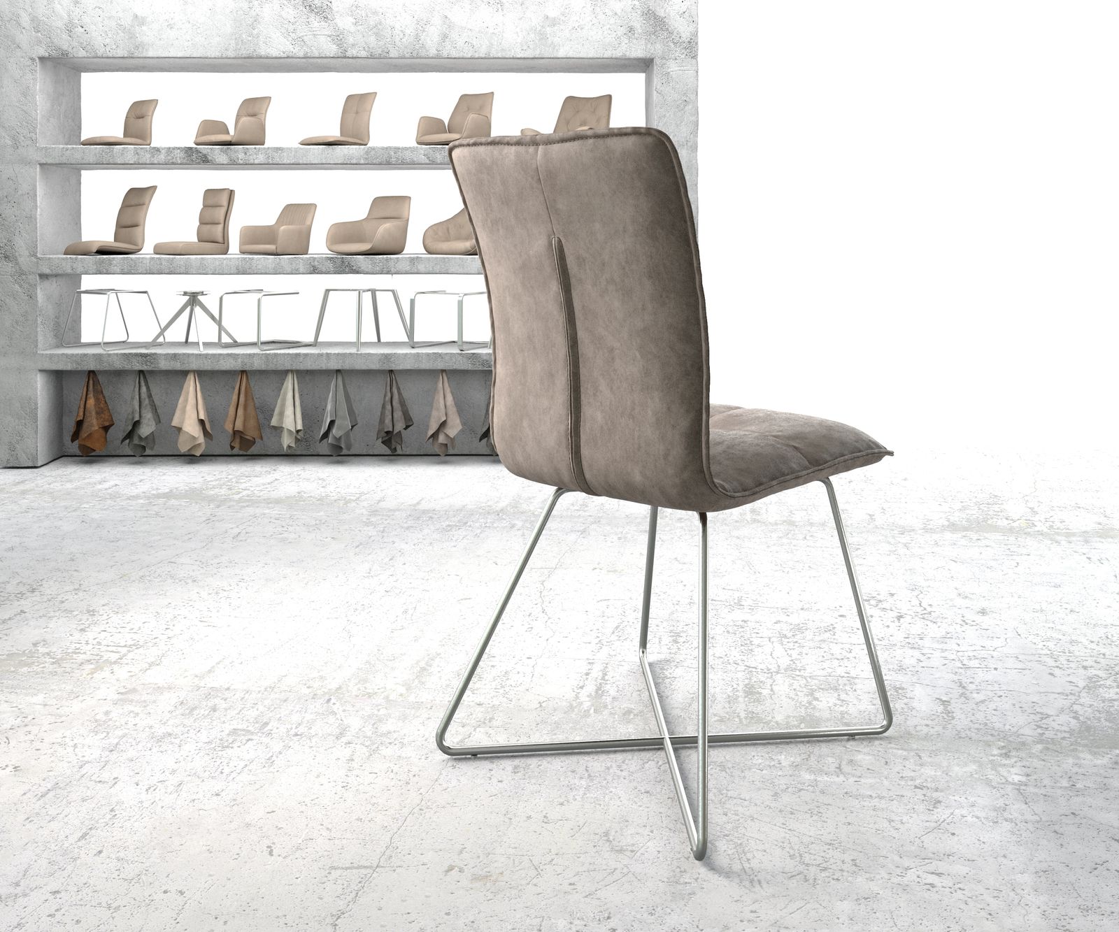 Jídelní židle Maddy-Flex taupe vintage podnož ve tvaru "X" z nerezové oceli - Image 3