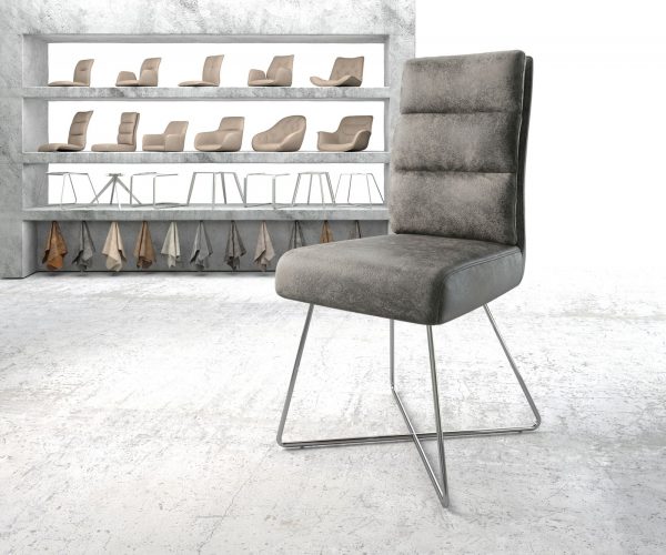 Jídelní židle Pela-Flex šedý vintage podnož ve tvaru "X" z nerezové oceli