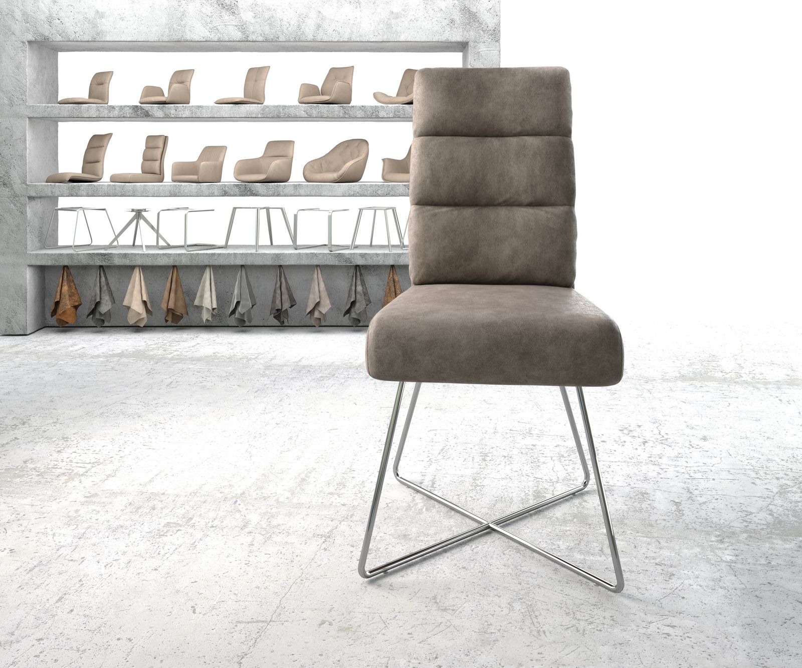 Jídelní židle Pela-Flex taupe vintage podnož ve tvaru "X" z nerezové oceli - Image 2