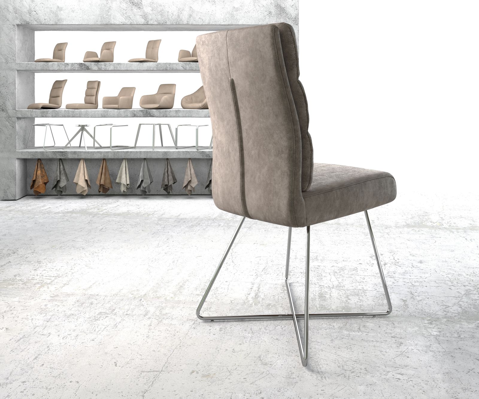 Jídelní židle Pela-Flex taupe vintage podnož ve tvaru "X" z nerezové oceli - Image 3