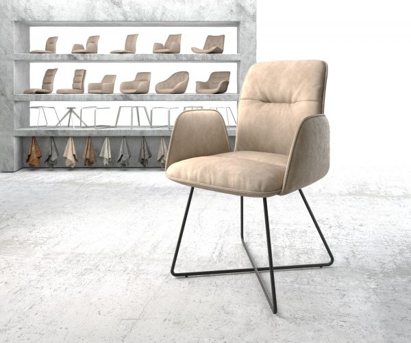 Jídelní židle Vinja-Flex béžová vintage podnož ve tvaru "X" černá