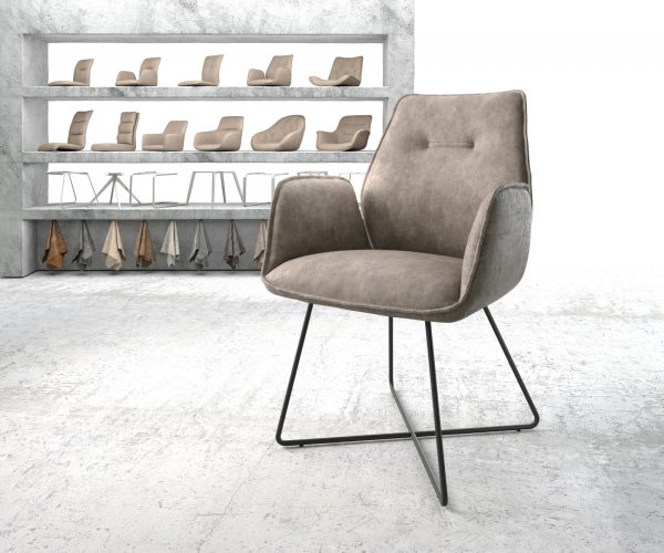 Jídelní židle Zoa-Flex taupe vintage podnož ve tvaru "X" černá