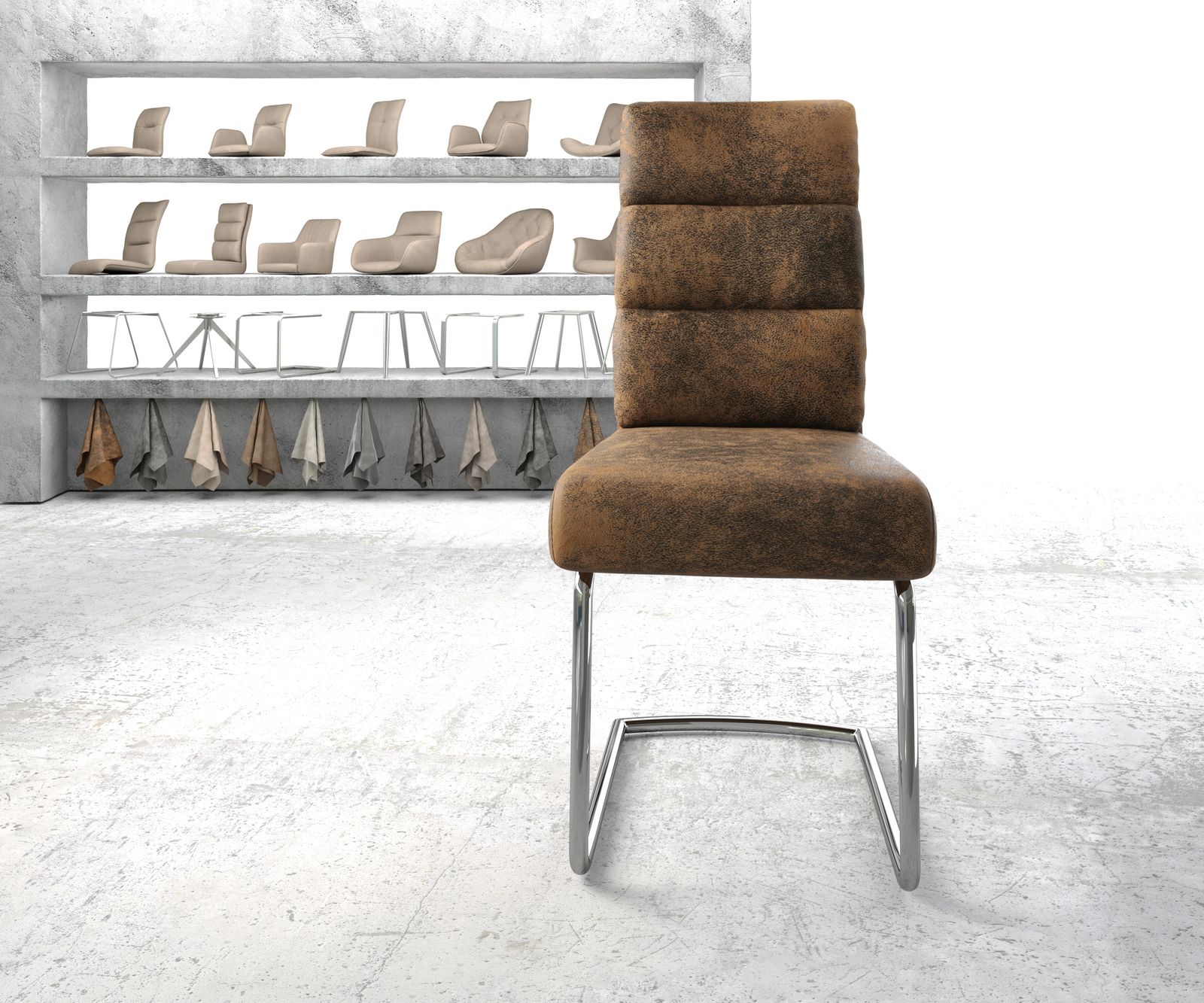 Jídelní židle Pela-Flex Hnědá Vintage Cantilever Round chromovaná - Image 2