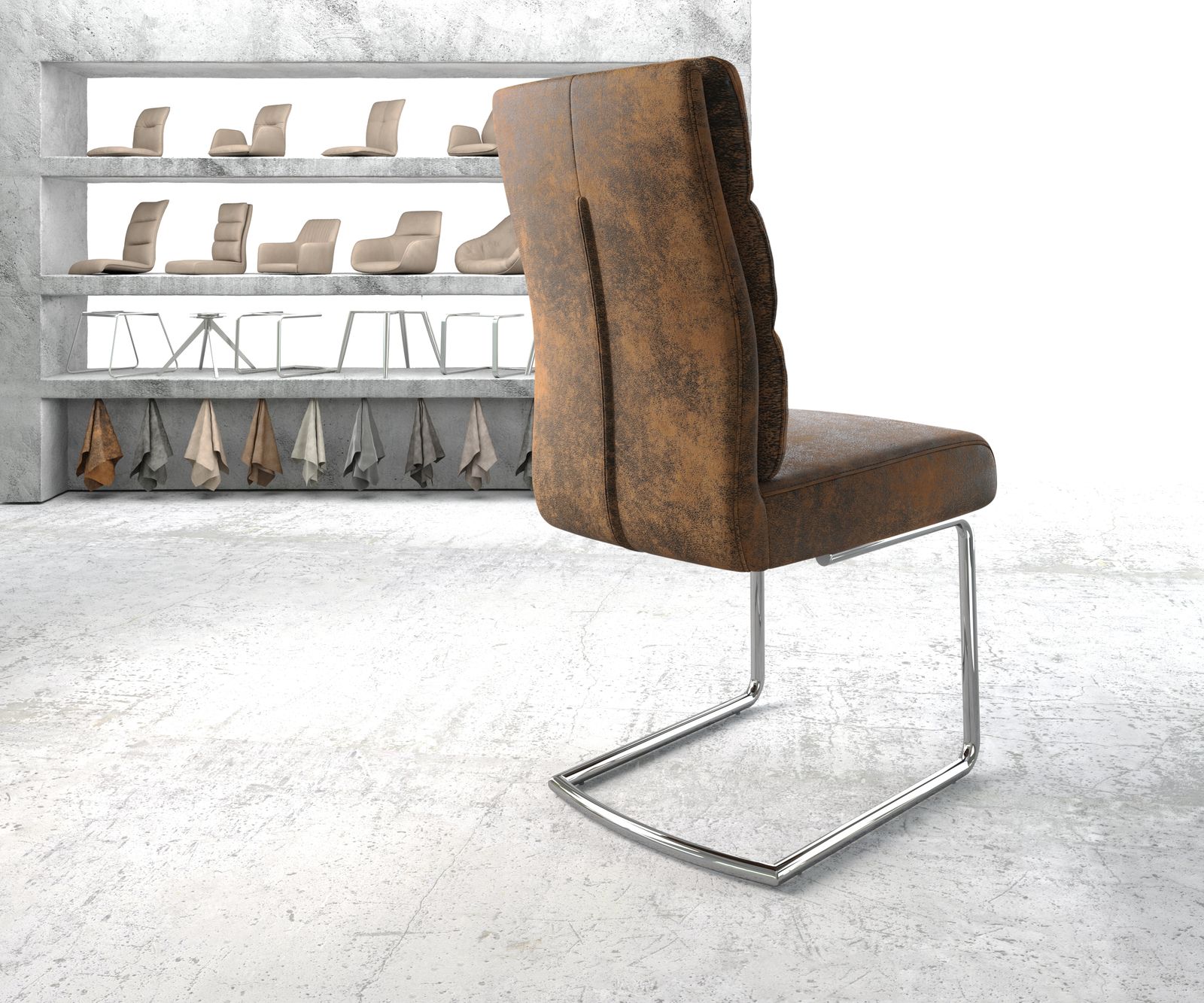 Jídelní židle Pela-Flex Hnědá Vintage Cantilever Round chromovaná - Image 3