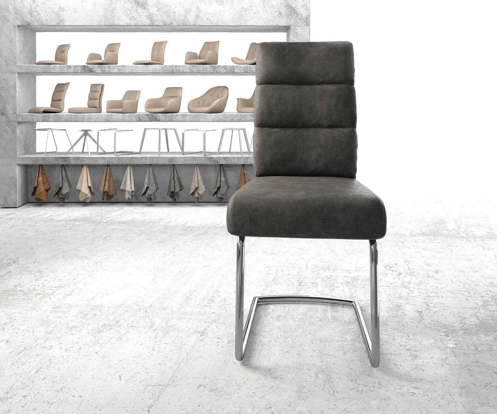 Jídelní židle Pela-Flex Anthracite Vintage Cantilever Round chromovaná - Image 2