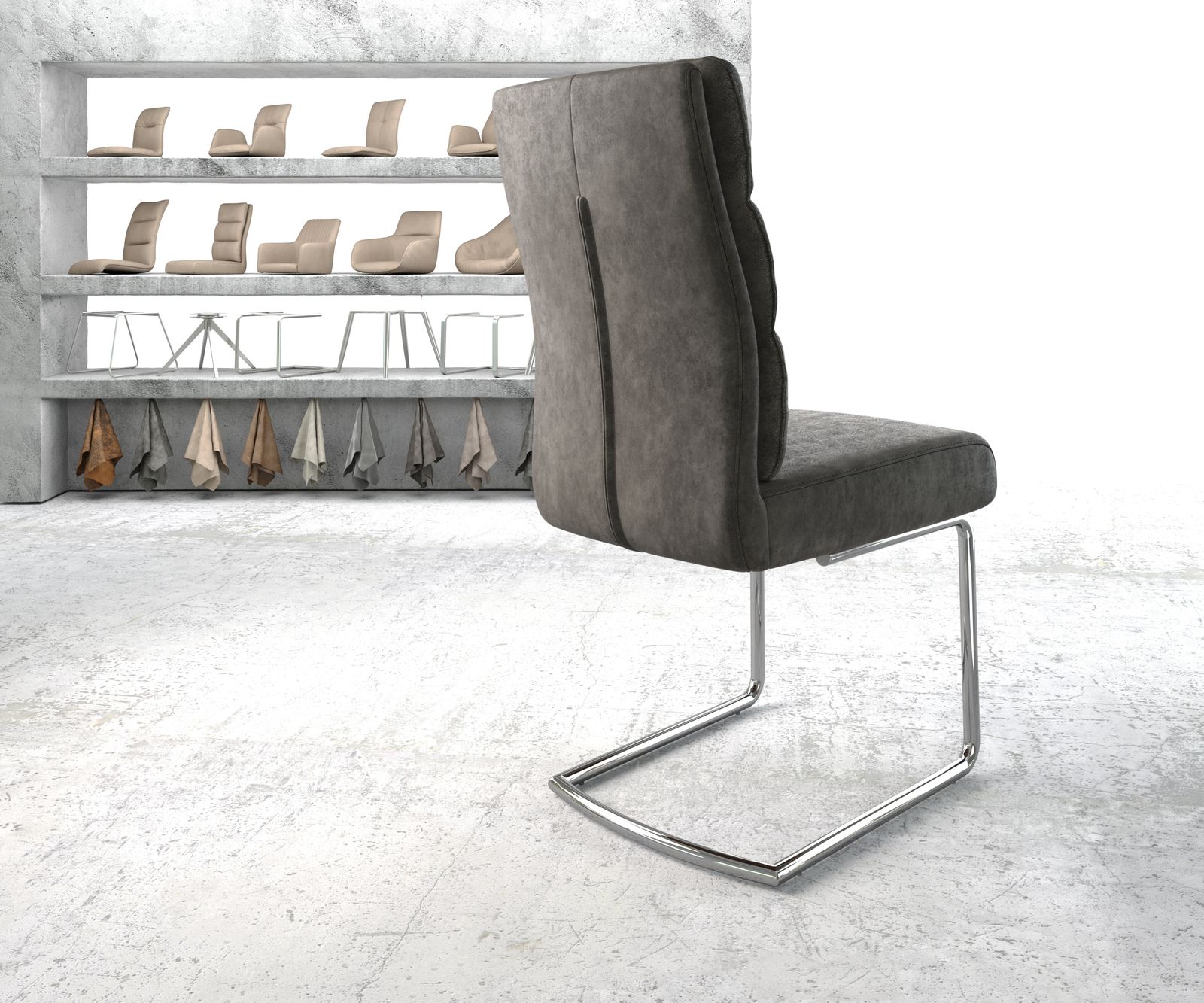 Jídelní židle Pela-Flex Anthracite Vintage Cantilever Round chromovaná - Image 3