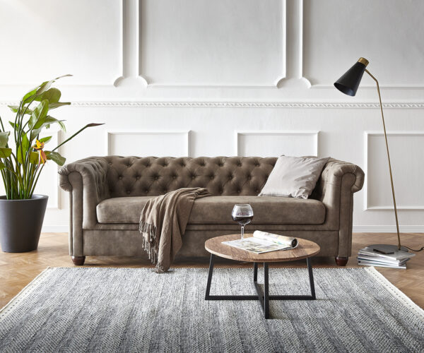Kanapé Chesterfield 3 személyes 200x88 cm vintage taupe kanapé - Image 2