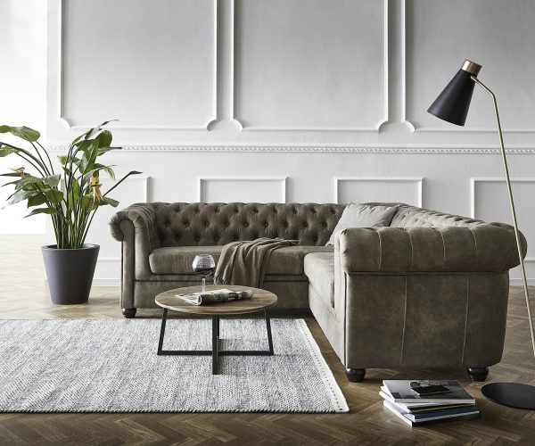 Sarokkanapé Chesterfield 209x200 cm taupe steppelt