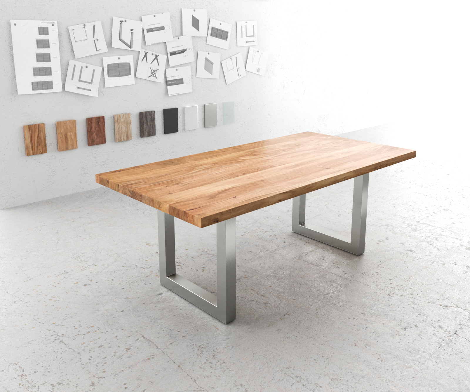 Jídelní stůl Edge 200x100 XL akácie přírodní nerezová ocel široká