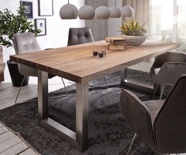 Jídelní stůl Edge 200x100 XL sheesham přírodní nerezová ocel široká