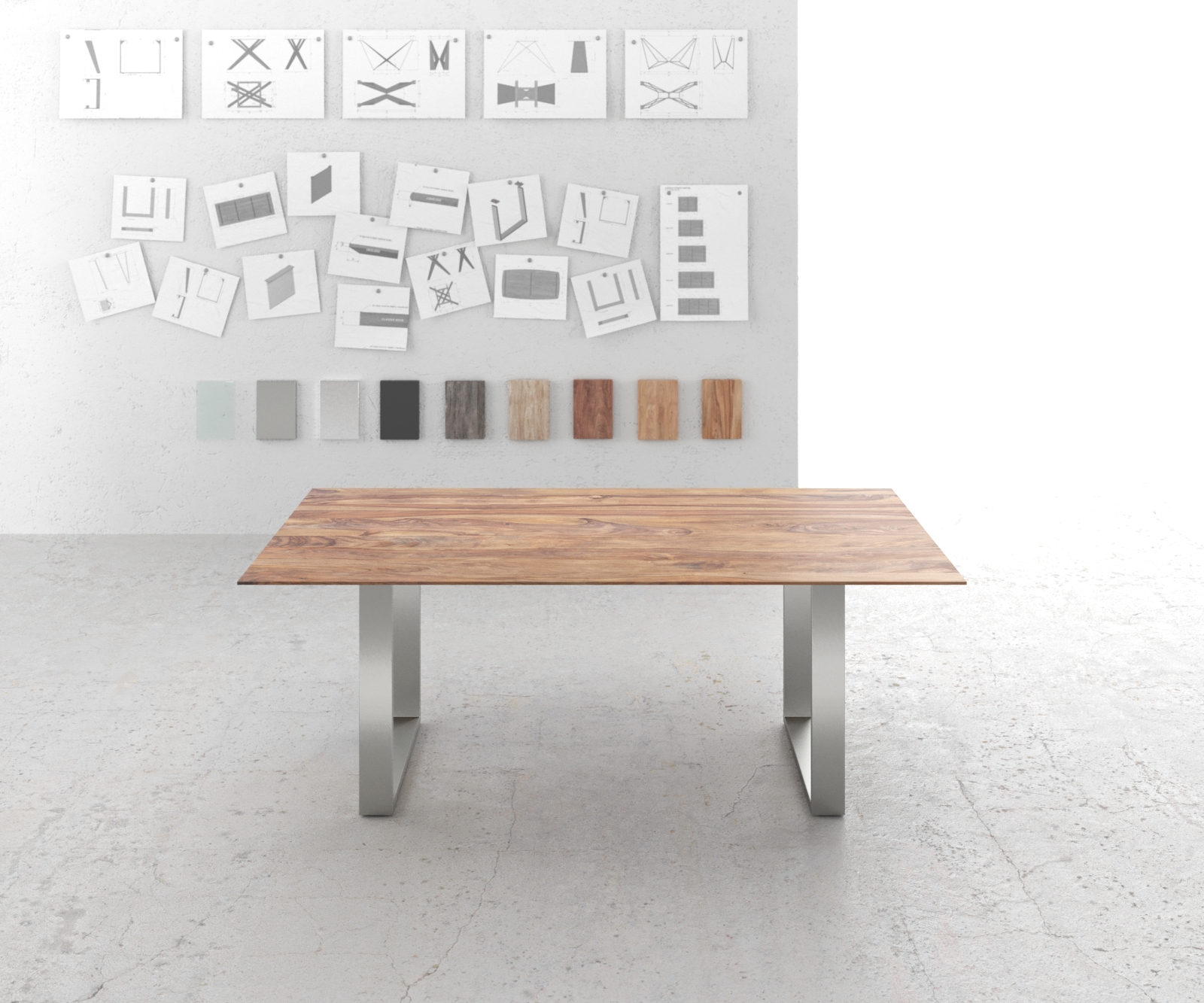 Jídelní stůl Edge 200x100 sheesham přírodní nerezová ocel úzká švýcarská hrana - Image 2