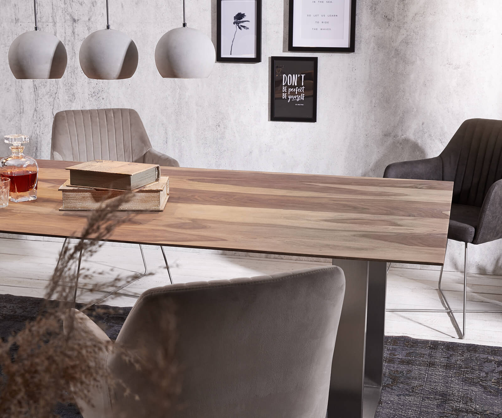 Jídelní stůl Edge 200x100 sheesham přírodní nerezová ocel úzká švýcarská hrana - Image 6