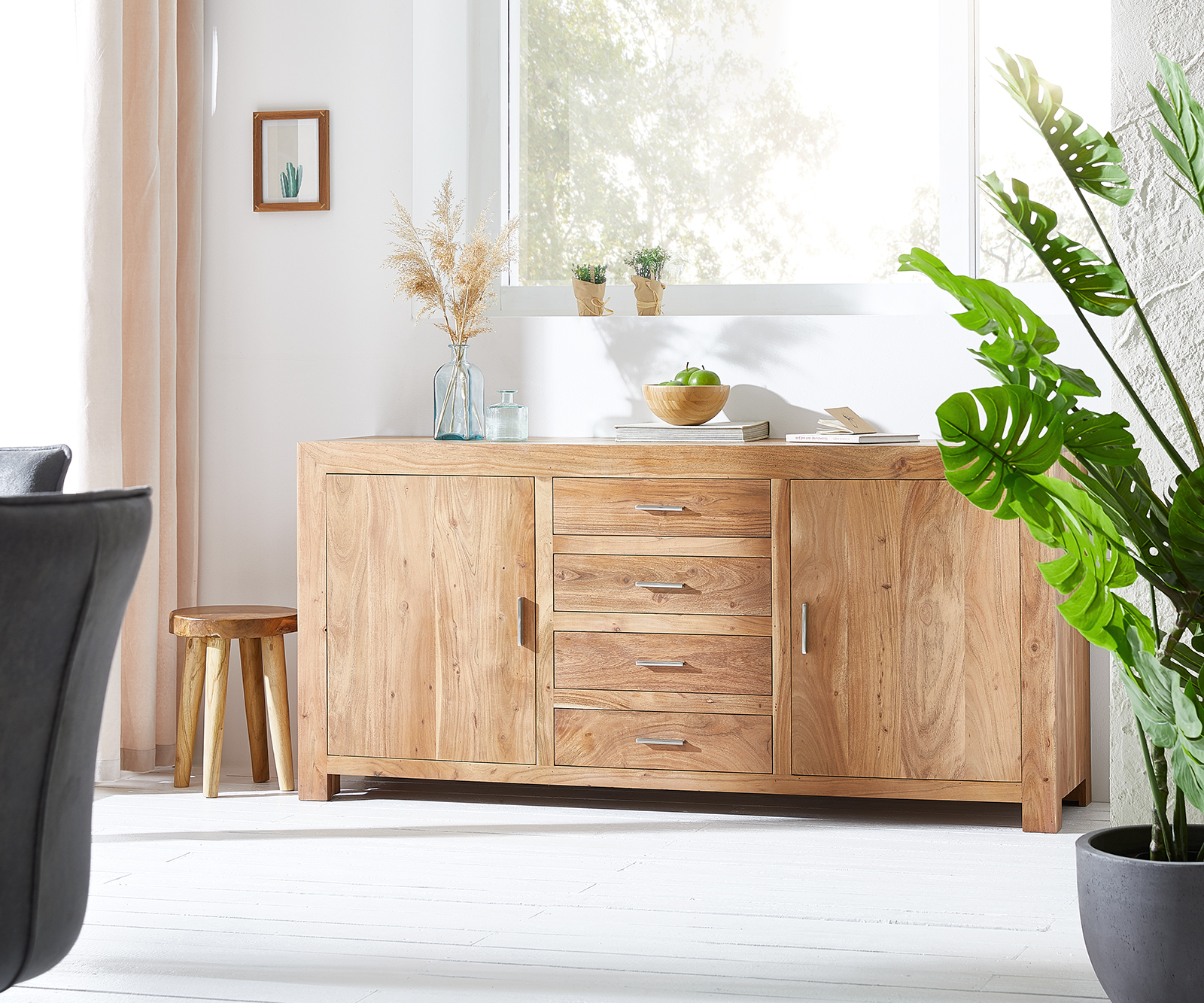 Komoda Indra 170 cm akácie přírodní 4 zásuvky 2 dvířka - Image 2