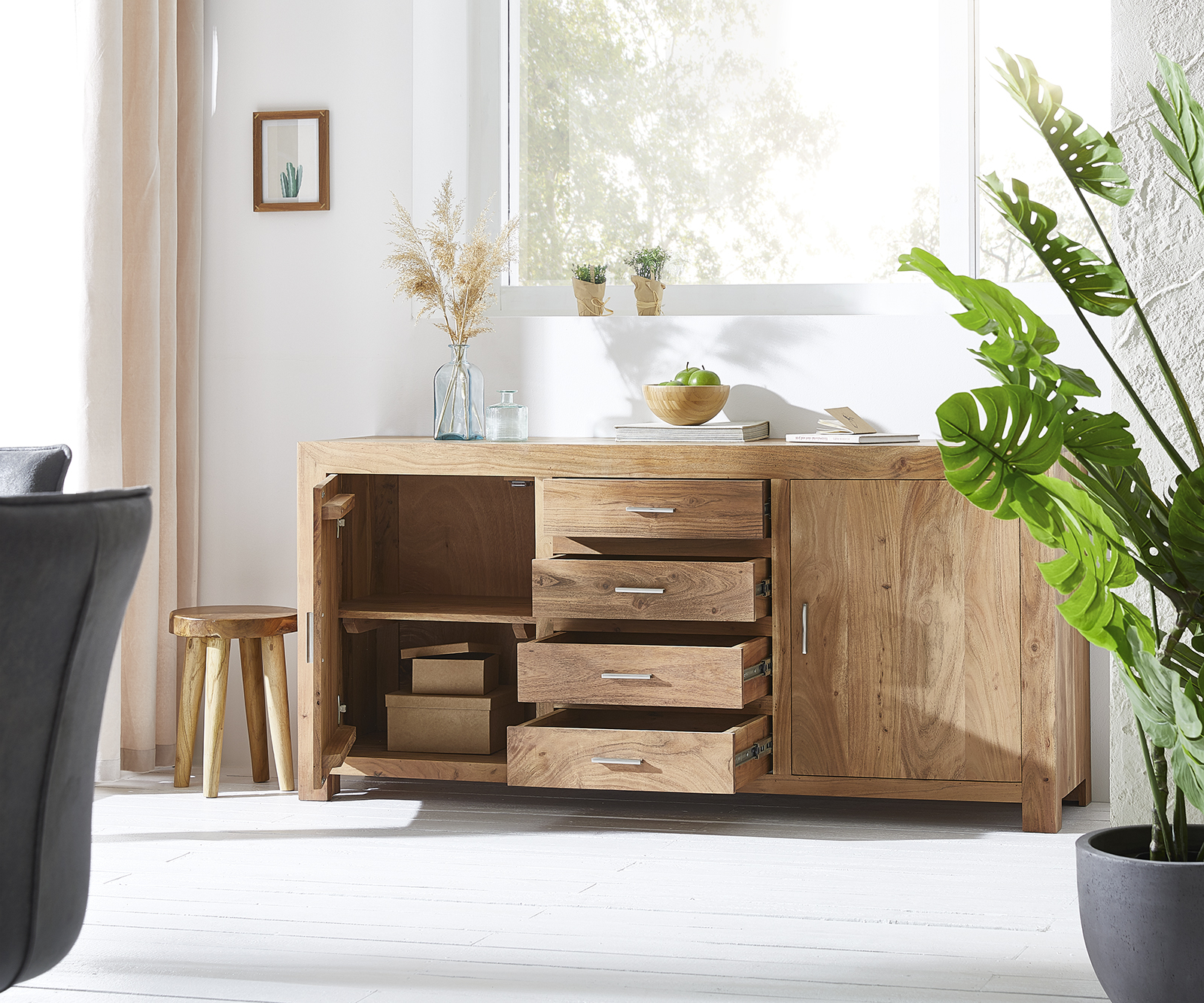 Komoda Indra 170 cm akácie přírodní 4 zásuvky 2 dvířka - Image 4