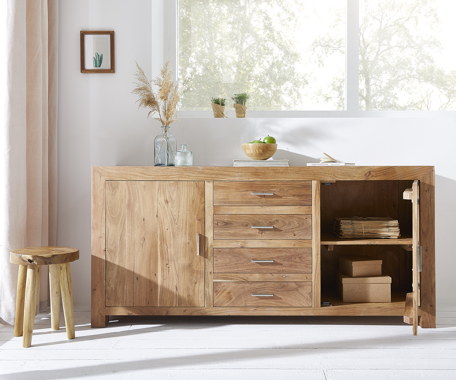 Komoda Indra 170 cm akácie přírodní 4 zásuvky 2 dvířka - Image 5