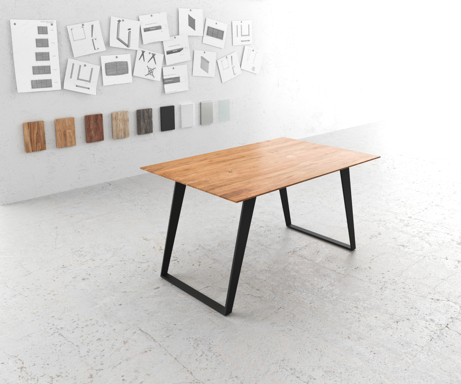 Étkezőasztal Edge 140x90 akác természetes fém ferde svájci él