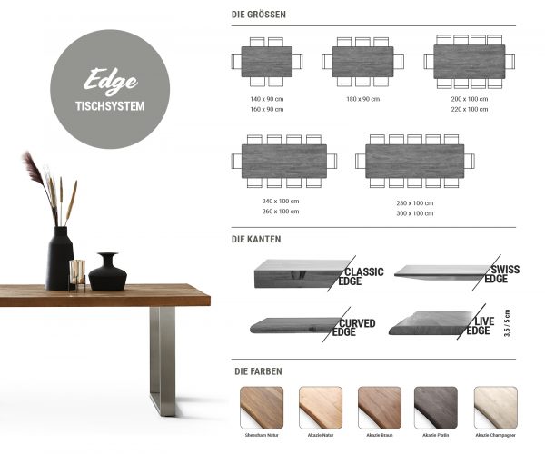 Étkezőasztal Edge 200x100 akác természetes fém ferde svájci él - Image 6
