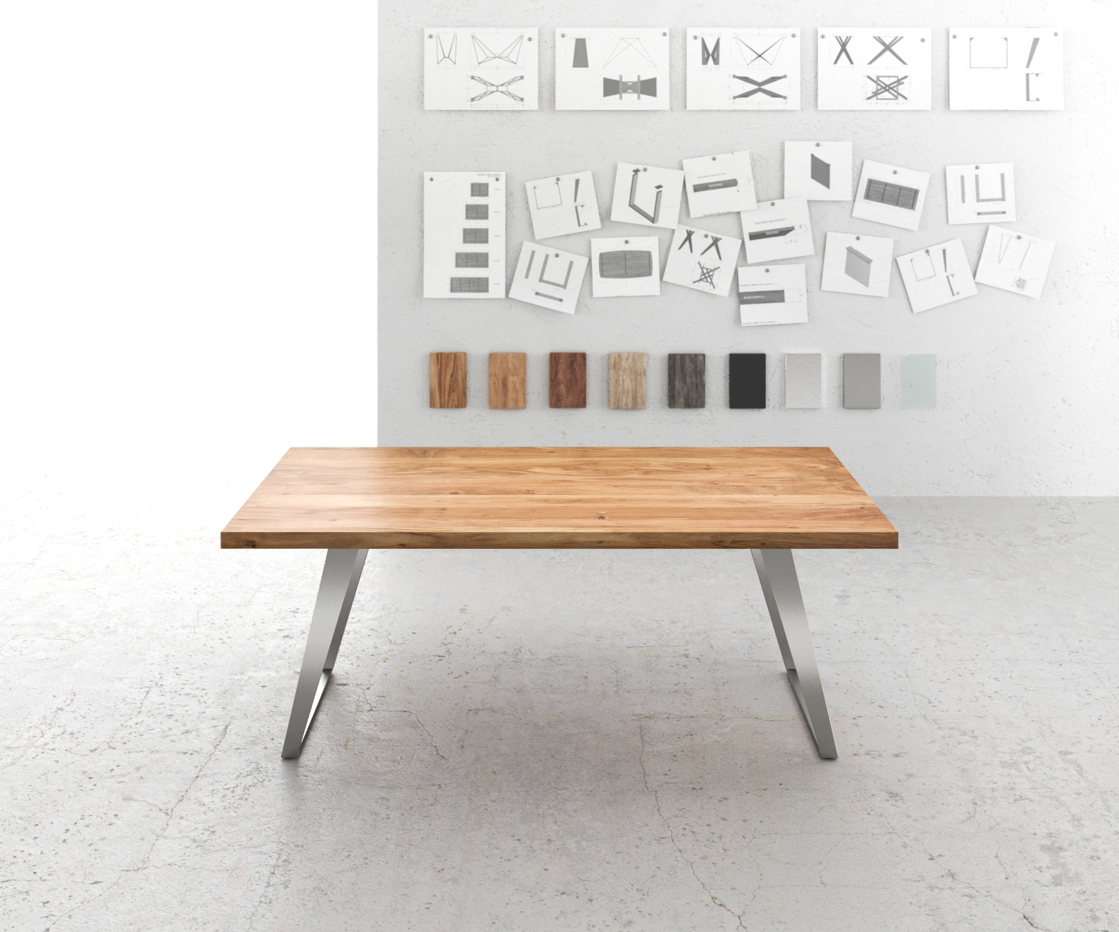 Jídelní stůl Edge 200x100 XL akácie přírodní nerezová ocel šikmá - Image 2