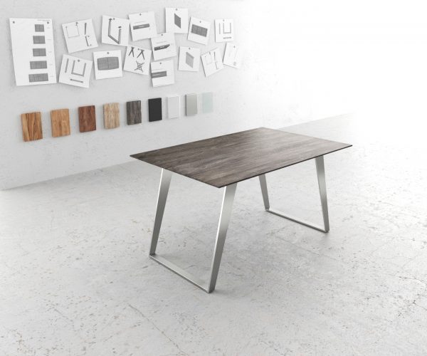 Jídelní stůl Edge 140x90 akácie platina nerezová ocel šikmá podnož švýcarská hrana