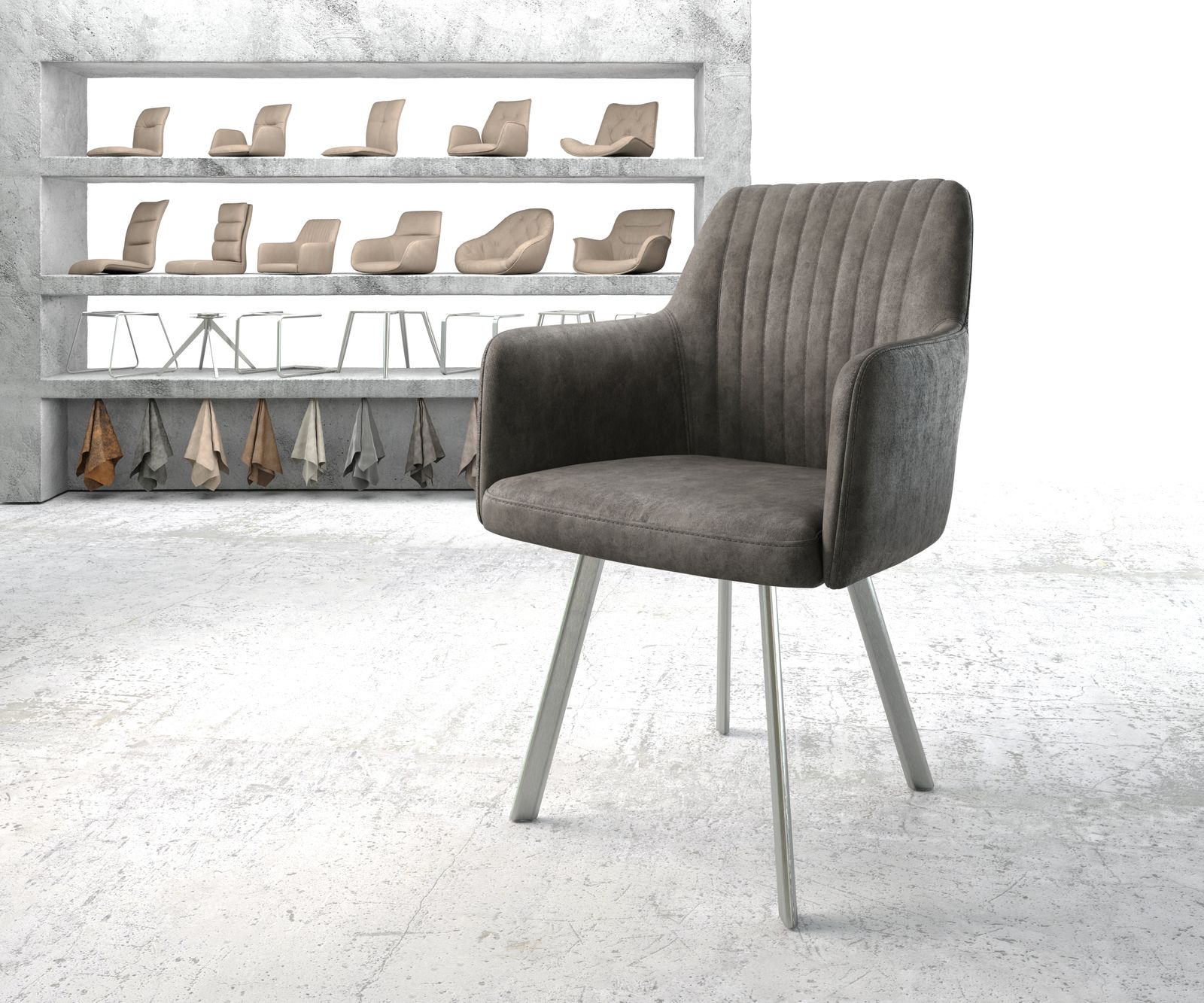 Jídelní židle Greg-Flex antracitová vintage oválná podnož z nerezové oceli